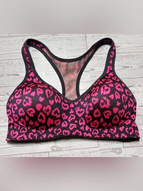 Victoria Secret PINK y2k Yoga Sports Bra Pink Leopard Heart Print Racerback Sz S